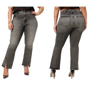 GOOD AMERICAN NWT Good Curve Straight Split Hem Black Wash Denim Jeans Size 18
